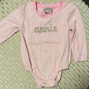 Baby Pink Striped One Piece With Appliqué Annie